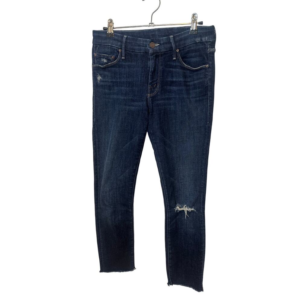Mother Looker Ankle Fray Skinny Jeans 27 Blue “Partner in Crime” Distressed Hem
